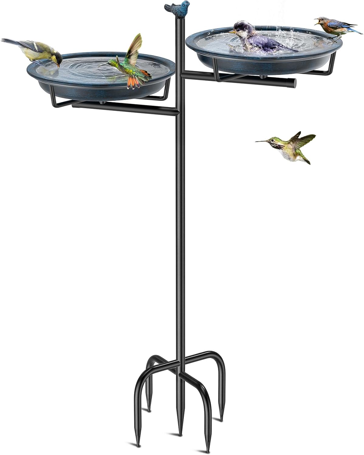 2-in-1 Metal Bird Bath for Outside, Vintage Freestanding Birdbaths Feeder Bowl, Stable & Easy to Clean Birdfeeder for Outdoors Garden Yard Lawn Decor (Vintage Blue)