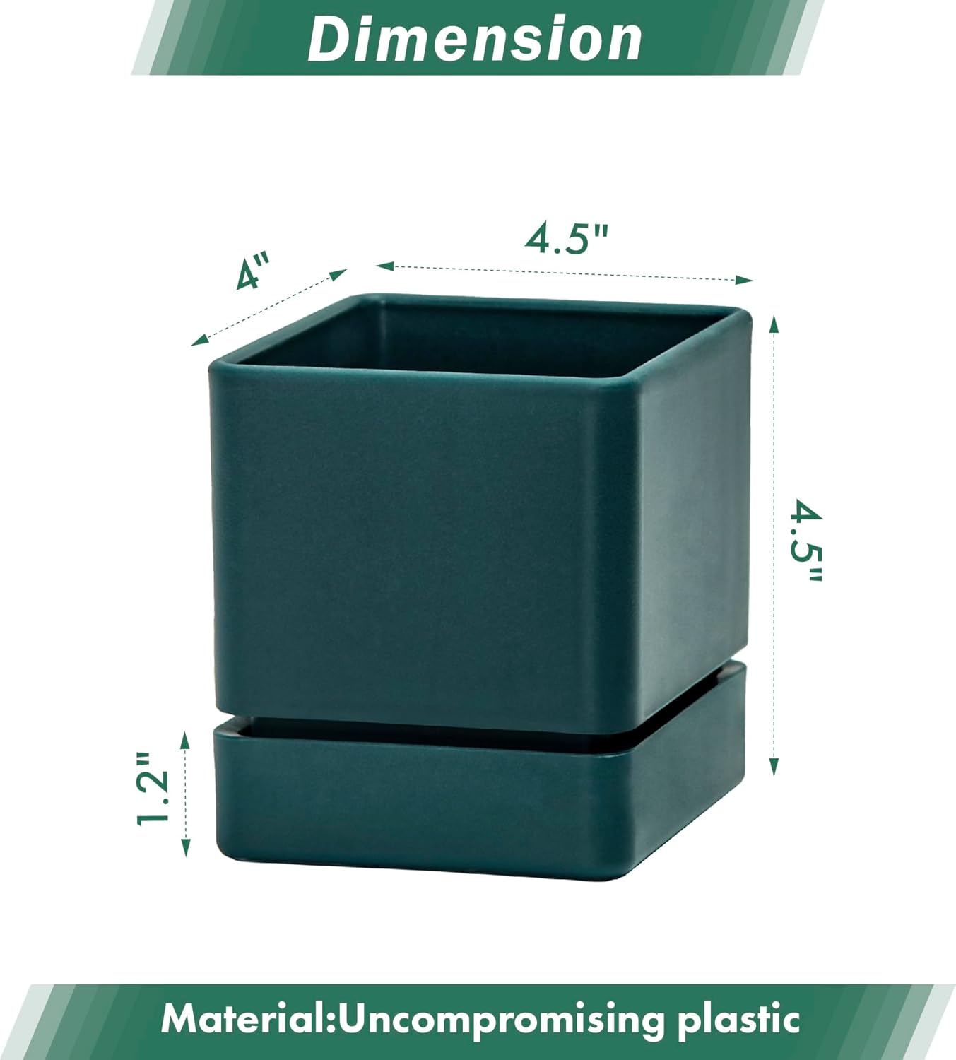 4 Inch Herb Planter Pot, Plastic Planter with Drainage Holes and Saucer, Modern Decorative Gardening Pot for Indoor Plants, Flowers, Herbs, Succulents, Green, Set of 6, 76-Y-C-6