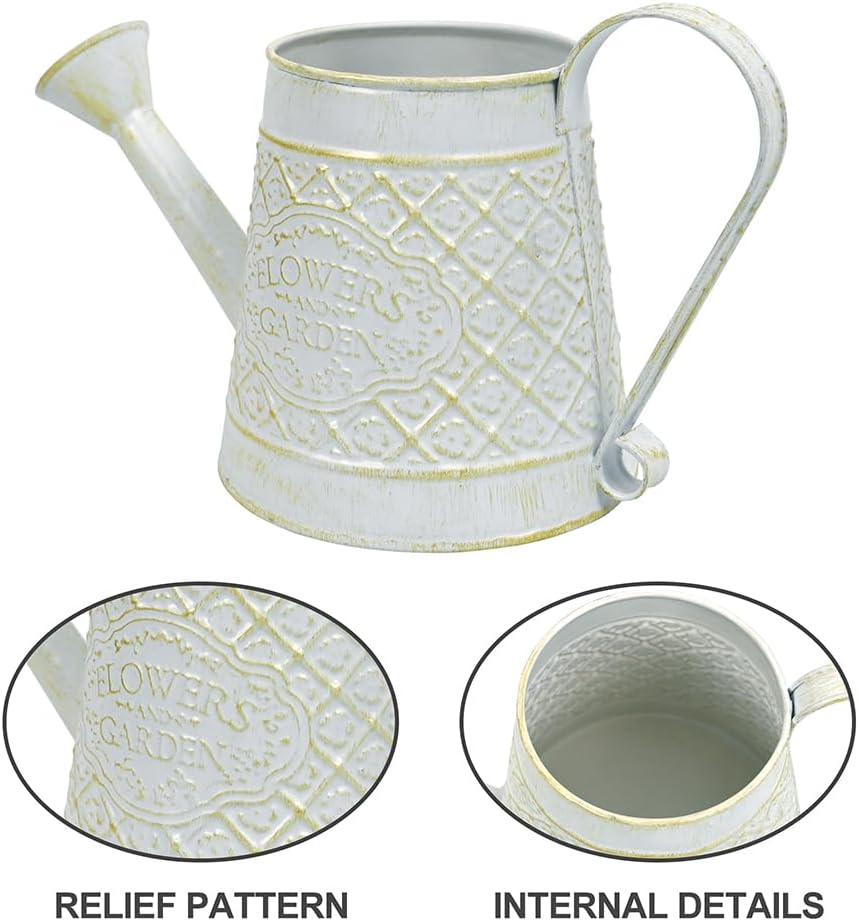 Cute Small Watering Can Indoor Plants Garden Metal Decorative Watering Cans for Outdoor Plants Bonsai Outdoor Garden Flower Decorative (White, 1.5L, 50.7 Oz)