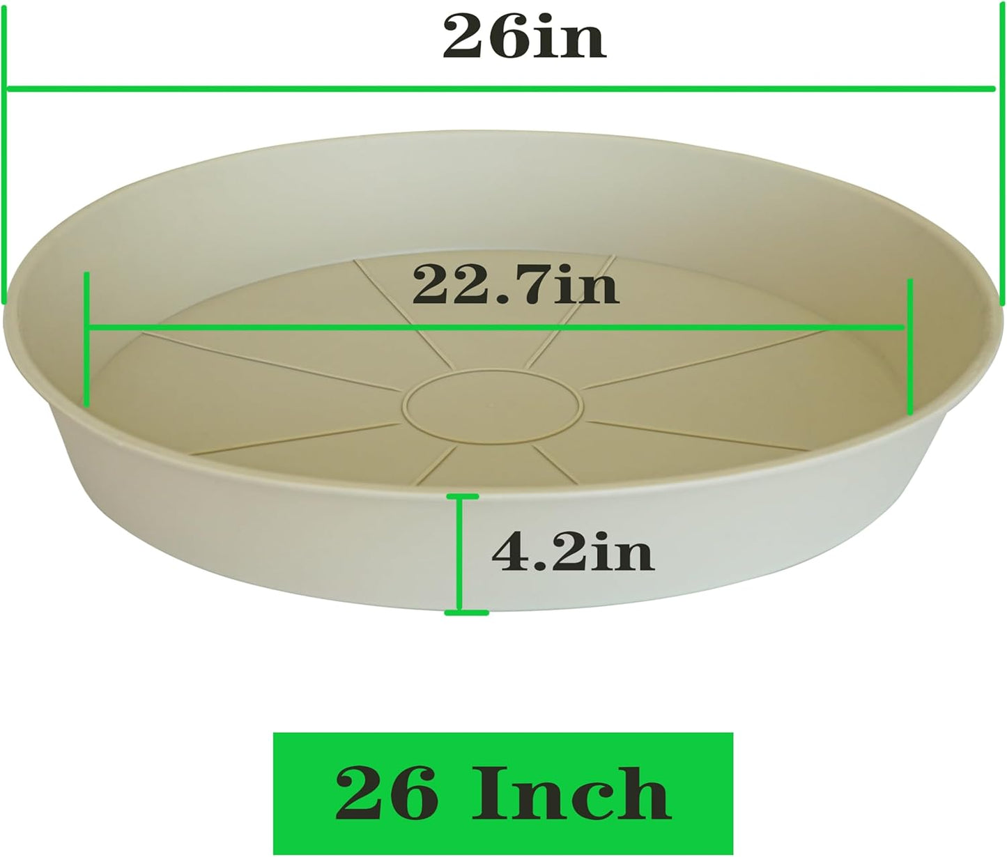 3 Pack of 25 26 inch Plant Saucer (22.7 Inch Base), 4.2" Depth, Large Deep Plastic Flower Planter Water Trays for Indoors Outdoor Bath Bath, Plant Drip Trays for Pot (26", Beige)