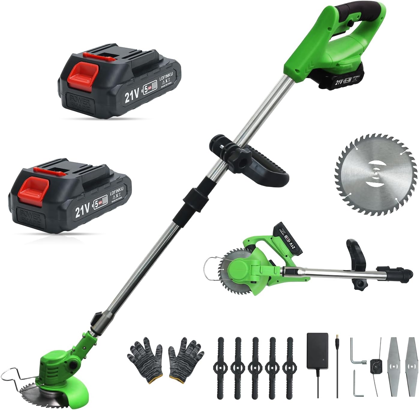 Cordless Weed Wacker,Electric Weed Eater,2 Batteries,Grass Trimmer Cordless,Weed Erimmer Green GCJ