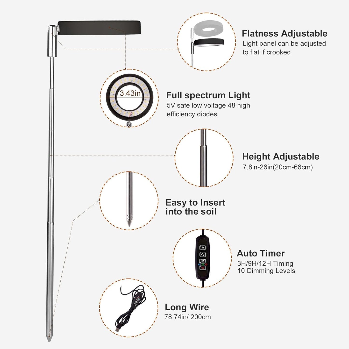 Grow Lights for Indoor Plants Small Potted - Full Spectrum, Auto 3/9/12H Timer, 10-Level Dimming & Adjustable Height - Compact Grow Light for Succulents, Herbs, Foliage in Home/Office (Black,2PACKS)