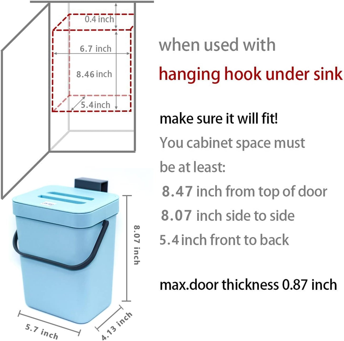 Kitchen Small Trash Can with Lid, Odorless Mini Trash Can,Kitchen Compost Bin, Plastic Hanging Waste Basket for RV/Office/Bedroom/Study/Refrigerator, 3L/0.8 Gal Series, Blue