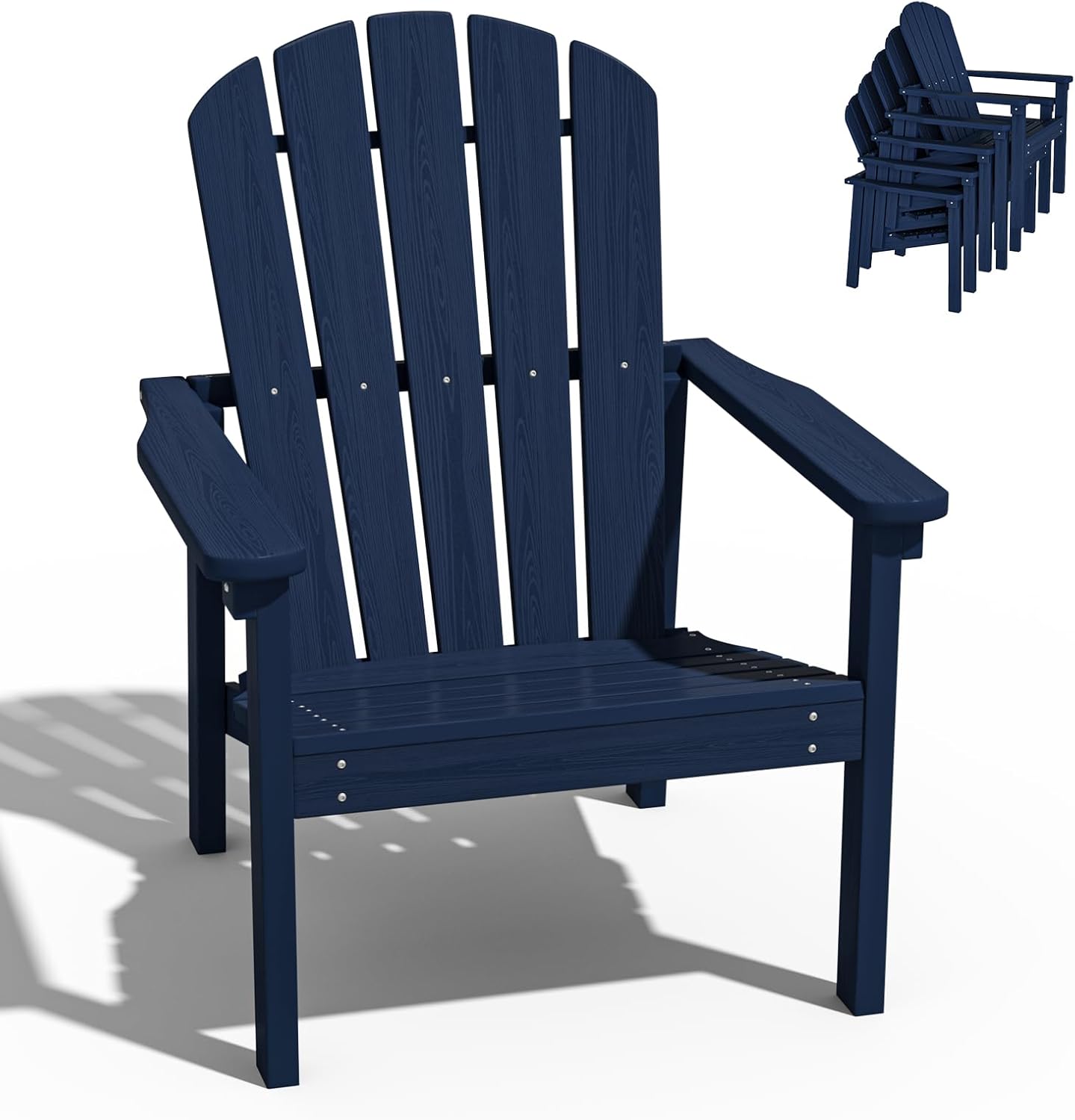 Stackable Adirondack Chair, HDPE Outdoor Patio Chair - Durable and Space Saving, Suitable for Porches, Lawns or Garden, Navy