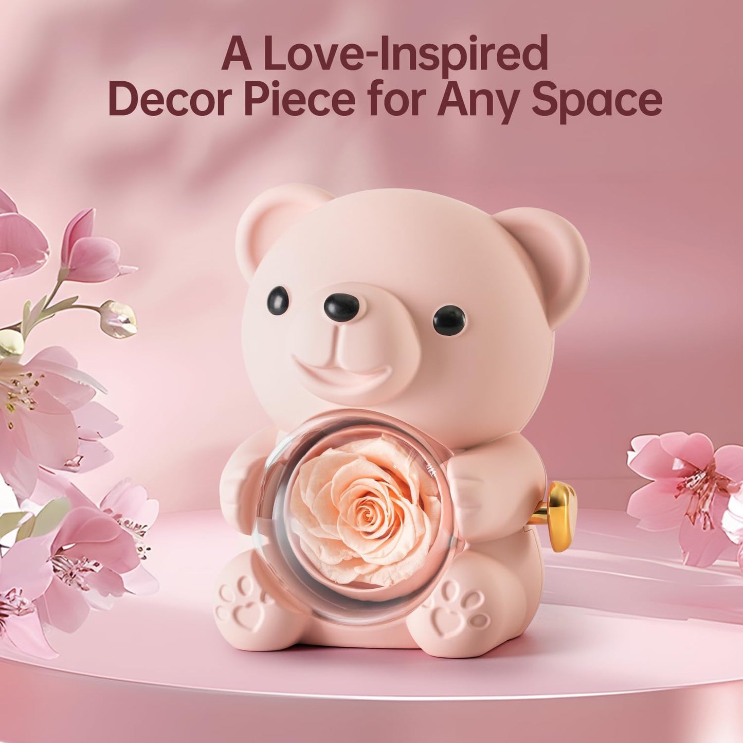 Cute Teddy Bear with Preserved Rose - A Real Rose Flower in Bear with Elegant Gift Box - Romantic Gift for Her in Mother's Day, Weddings, Anniversaries, and Bridal Showers (Champagne)