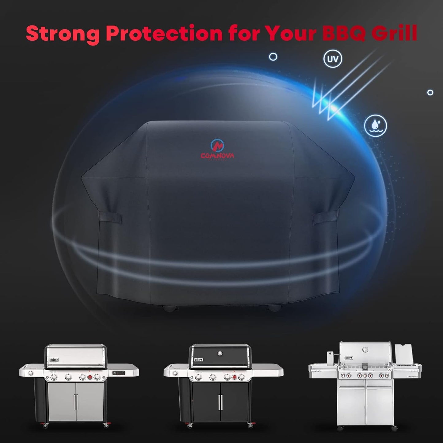 Comnova Grill Cover 72 Inch - 600D BBQ Cover for Outdoor Grill Heavy Duty and Waterproof, Large Barbecue Gas Grill Covers for Weber, Char-Broil, Nexgrill, Monument, Dyna-glo, Brinkmann and More
