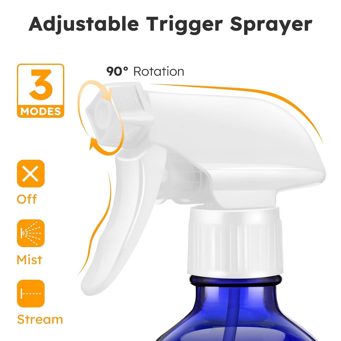Tecohouse Glass Spray Bottle 8 oz, Blue Small Empty Refillable Sprayer Container with Labels, Funnel, Lids, Graduated Pipettes - Handheld Size