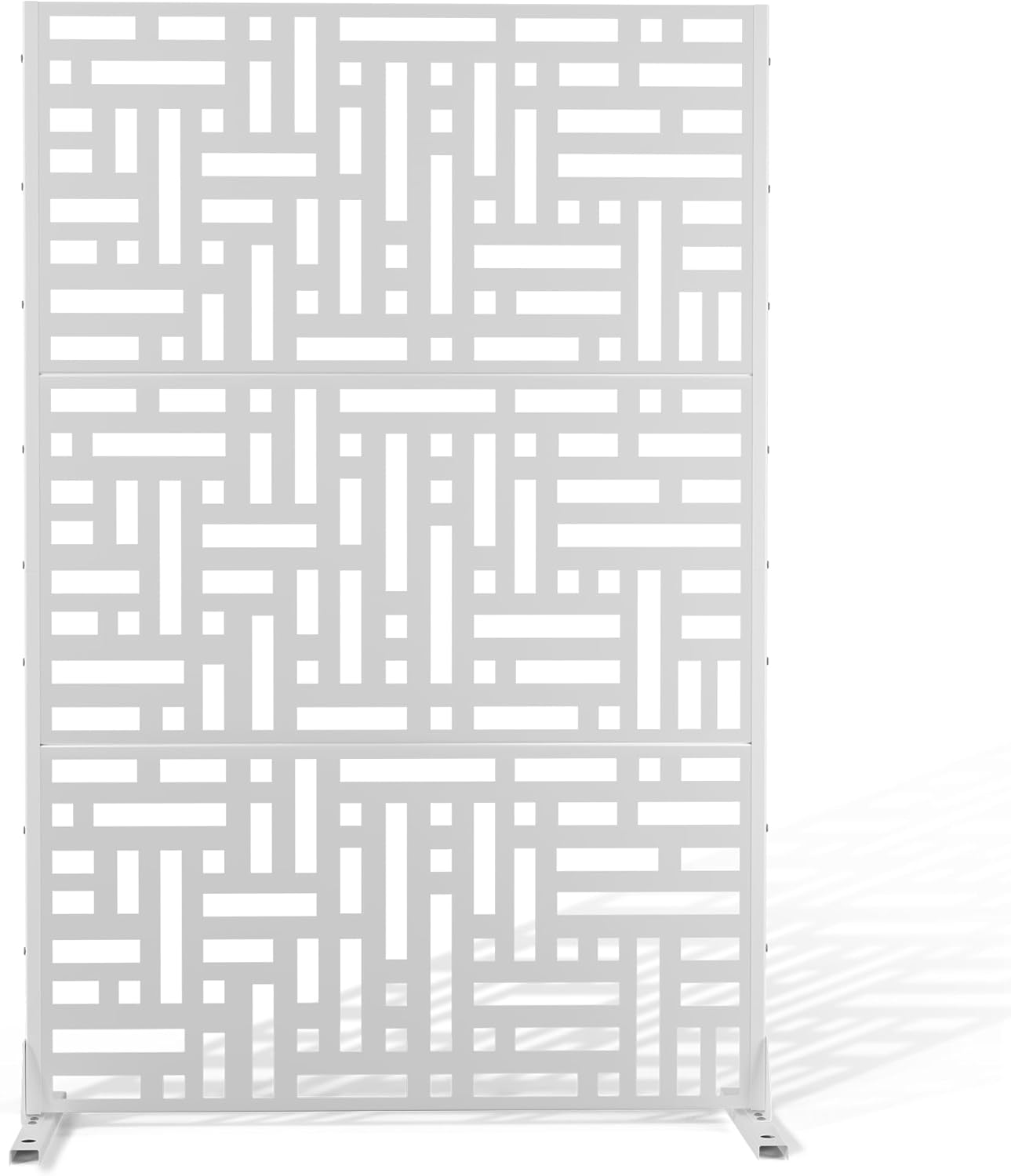 Metal Privacy Screen Outdoor 72" H×47" W,Freestanding Decorative Privacy Screen for Balcony Yard&Garden,Privacy Fence-White&Street