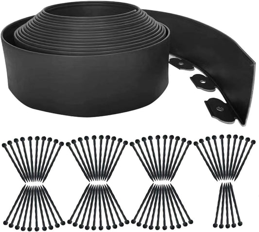 Landscape Edging 49FT,Garden Edging Borders Black [Extra Tall 4IN High] with 75pcs Plastic Stakes, Lawn Edging Flexible DIY Fence for Landscaping,Flower Bed,Grass,Gravel,Tree Surrounding