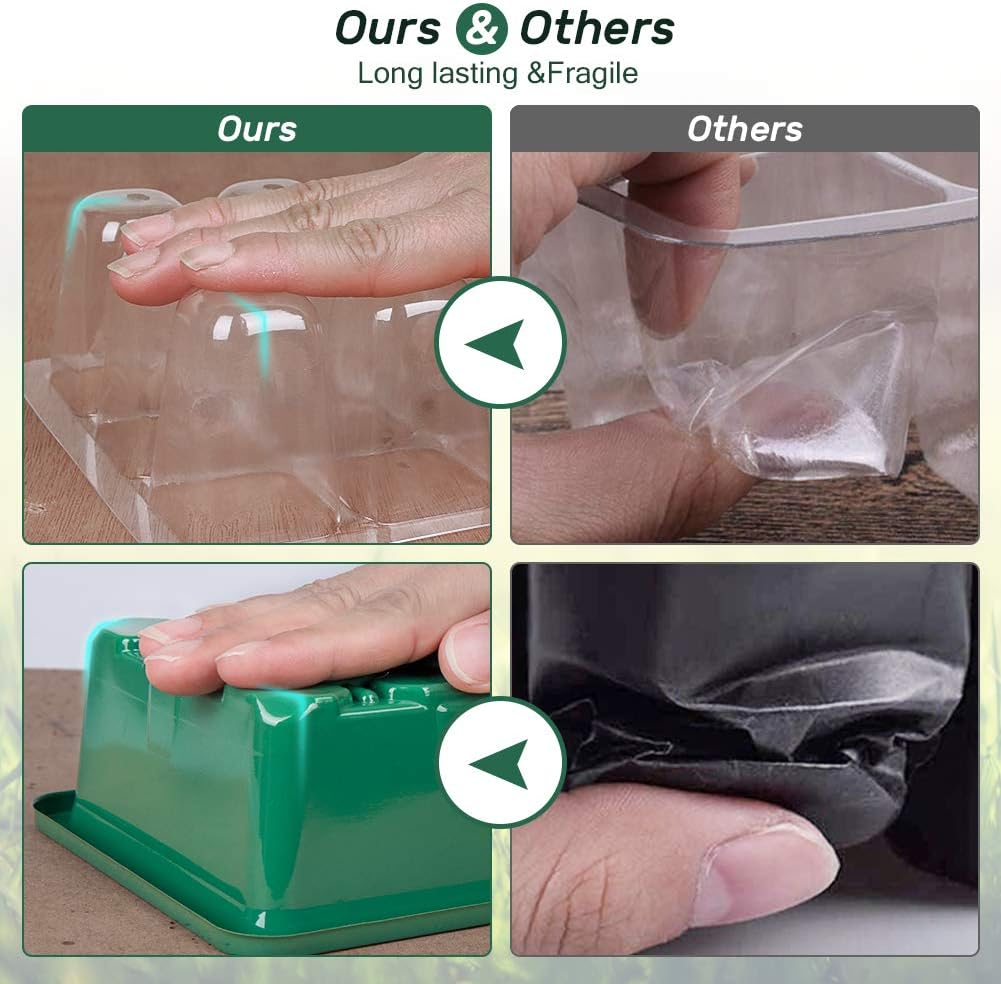 Bonviee 5-Pack Seed Starter Trays, Seed Starter Kit with Adjustable Humidity Dome and Base Indoor Greenhouse Mini Propagator for Seeds Growing Starting (12 Cells Per Tray, Green)