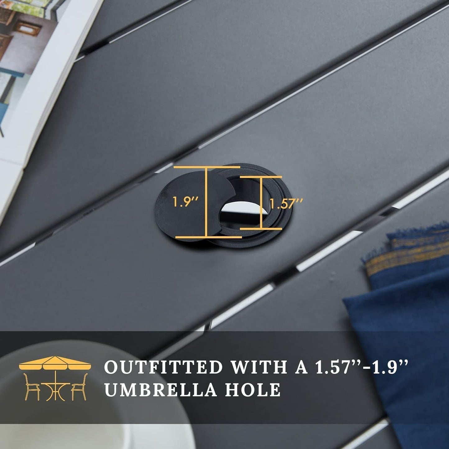 VICLLAX 5 Pieces Patio Dining Set, Outdoor Furniture Set Includes 41.2" Round Patio Table and 4 Patio Sling Chairs, Grey Tabletop and Dark Grey Fabric