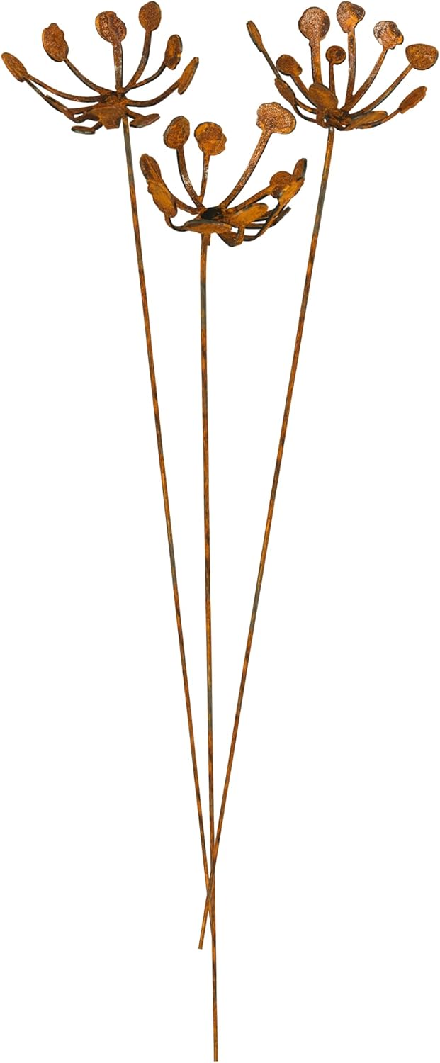 Metal Flower Arrangement 3 or 5-Piece Set, Rusty Finish, Made in USA (Set of 3)