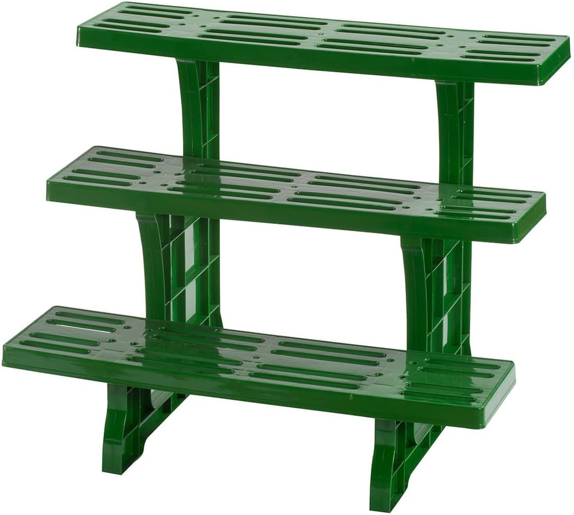Miles Kimball 3-Tier Weatherproof Plastic Garden Stand – Lightweight, Indoor/Outdoor Plant Stand with 3 Shelves, Space-Saving Design w/Drainage Holes, Easy Assembly
