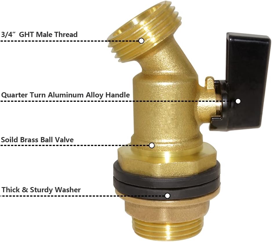 Hooshing Rain Barrel Spigot 1/2" Inlet to 3/4" GHT Thread Outlet with Quarter Turn Ball Valve Bulkhead Faucet for Water Tanks Bucket