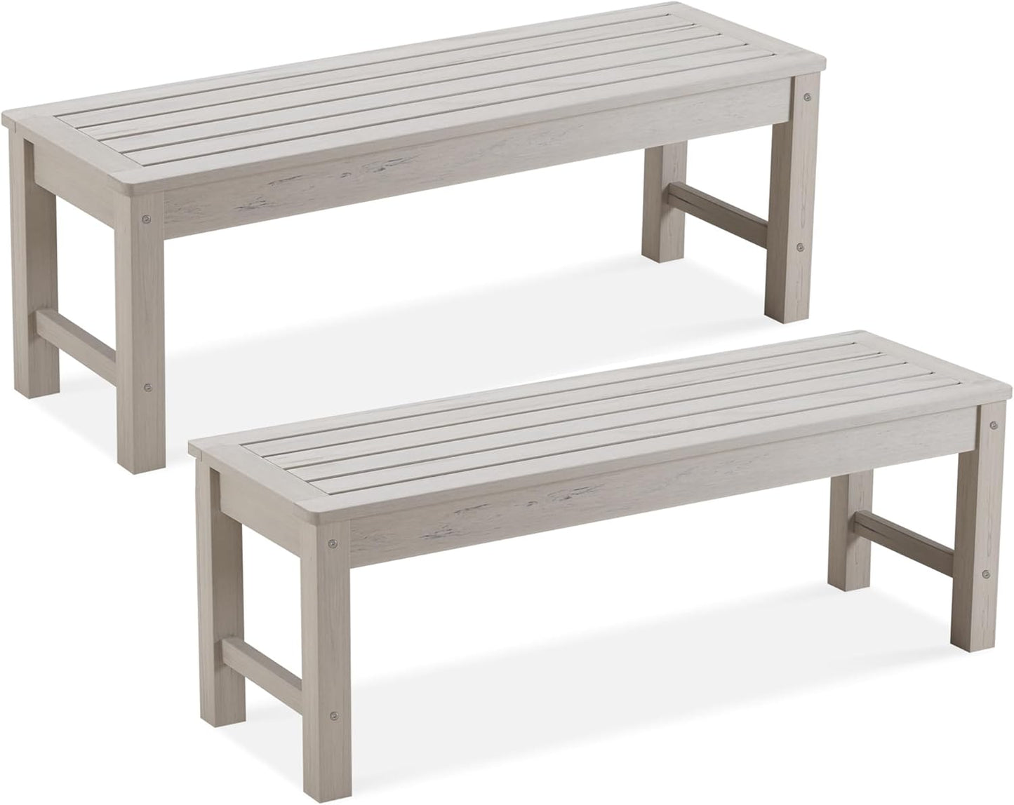 Psilvam 2-Person Outdoor Poly Lumber Patio Backless Bench, Fade-Resistant & Odor-Free Poly Lumber Patio Furniture, Weatherproof, Suitable for Garden, Porch and Park, 700 Lbs Support (2pcs, Grey)