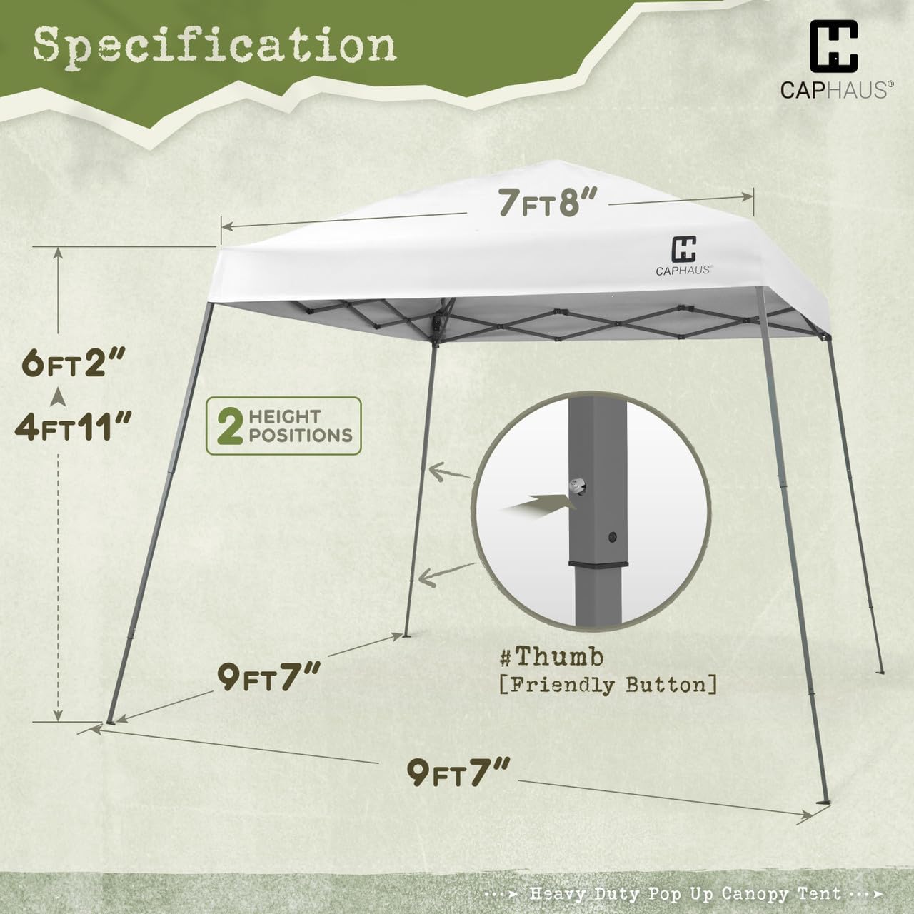 CAPHAUS One-Push Pop Up 8x8 Canopy Tent, Heavy-Duty Commercial Grade with Central Lock, Portable Instant Folding Shelter with10x10 Base, Perfect for Outdoor Beach Canopy, White