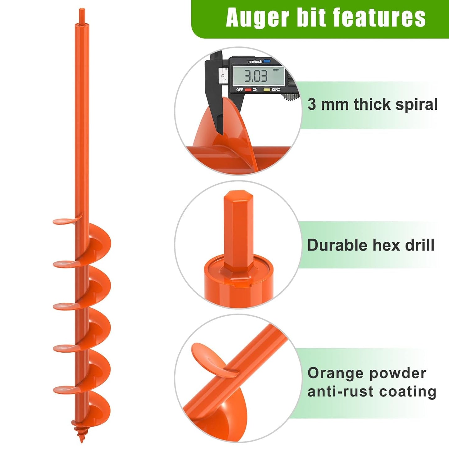 Threaded Auger Drill Bit for Planting, 4''x32'' Drill Augers for Digging Holes with Self-Tapping Screw, 3MM Heavy Duty Garden Auger Drill Bit for Planting, Dirt Bulb Plant Auger for Drill