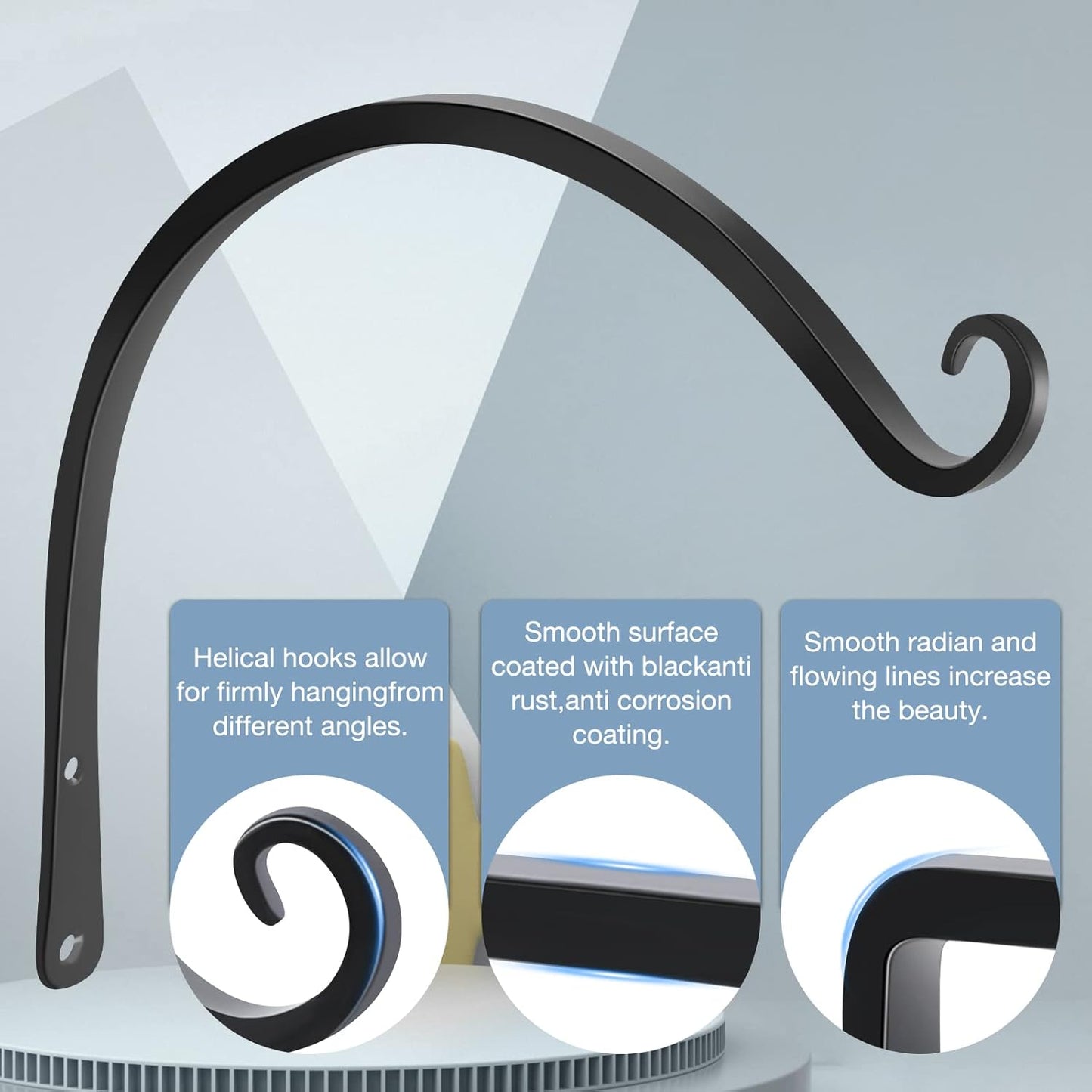 Gtongoko 2 Pack 14 Inch Plant Hangers Outdoor Metal, Plant Hooks for Wall Indoor, Outdoor Hooks for Hanging Bird Feeders, Plant Bracket, Lanterns, Wind Chinme, Black