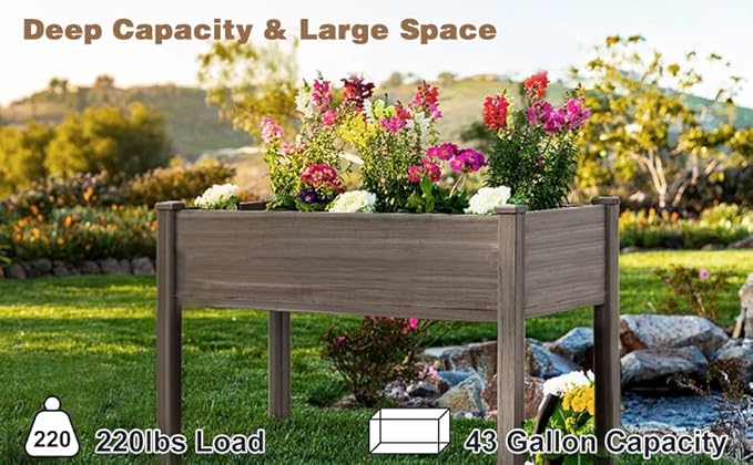 LZRS Raised Garden Bed Outdoor Planter Box with Legs for Herbs, Vegetables, Flowers, Great for Outdoor Patio, Yard and Deck, 220lb Capacity, Grey