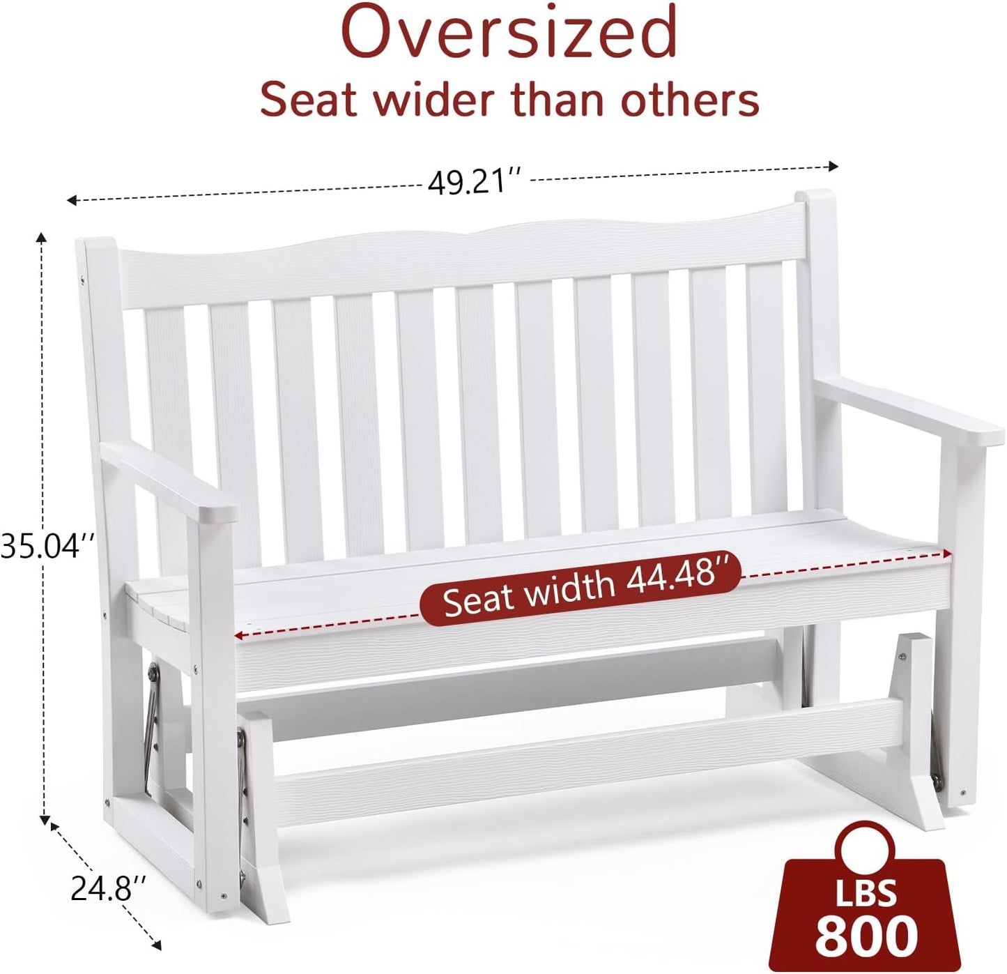 Stoog Outdoor Glider, 2 Person All-Weather Glider Bench with 800 lbs Weight Capacity, Never Fade or Rot, for Backyard, Garden, Deck, and Poolside, White