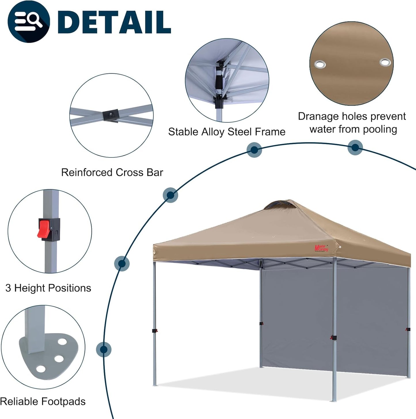 MASTERCANOPY Durable Pop-up Canopy Tent with 1 Sidewall (6.6'x6.6',Khaki)