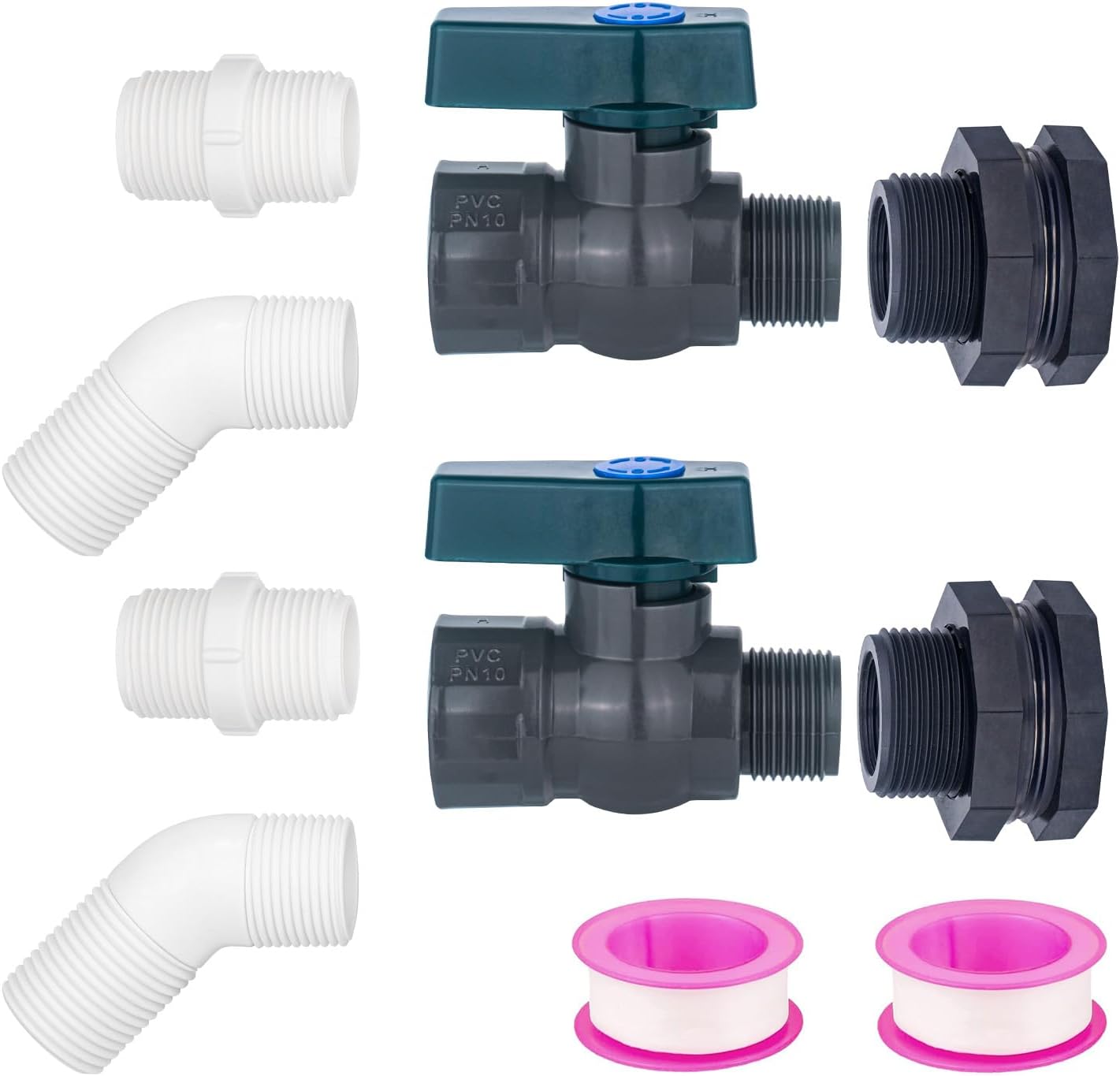 2 Pack Rain Barrel Spigot, 3/4" GHT Water Barrel Spigot Kit PVC Bucket Spigot with Bulkhead Fitting PVC Faucet Spigot Quarter Turn Ball Valve Spigot for Water Tanks, Aquariums,Garden Barrel