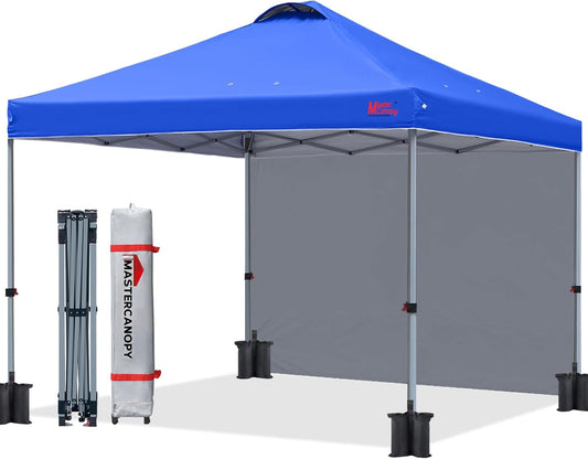 MASTERCANOPY Durable Pop-up Canopy Tent with 1 Sidewall (6.6'x6.6',Blue)