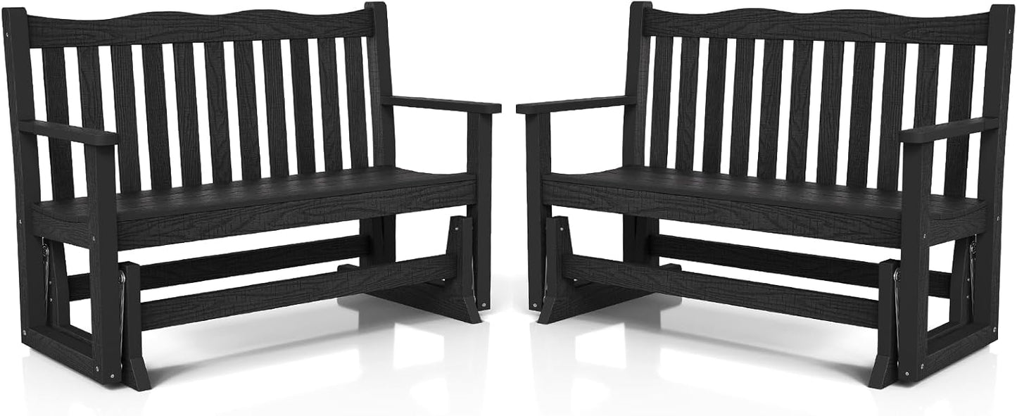Stoog Outdoor Glider Benches Set of 2, All-Weather Patio Glider with 800 lbs Weight Capacity, Low Maintenance, for Porch, Backyard, and Garden, Black