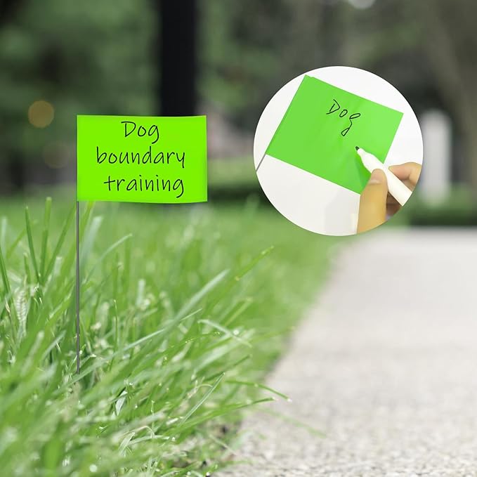 Zozen 100Pack Green Marking Flags, Writable/15x4x5 Inch, Yard Flags for Lawn & Irrigation & Landscape & Sprinkler & Survey & Dog Training.