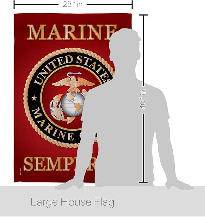 Breeze Decor HS108057-BO-03 Marine Corps Americana Military Decorative Vertical Set, House Flag 28" x 40", Thick Fabric