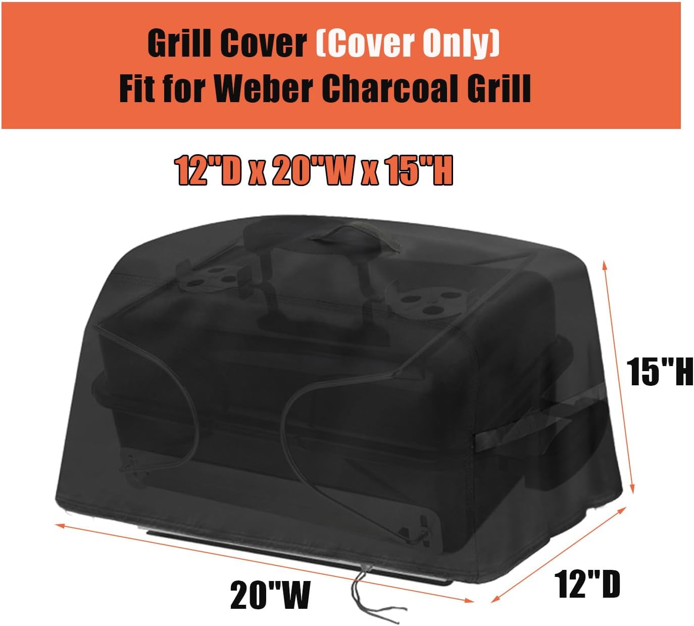 Grill Cover Fit for Weber Go-Anywhere Charcoal Grill,Waterproof Portable Charcoal Grill Cover,Outdoor Small BBQ Smoker Grill Cover (12" D x 20" W x 15" H)