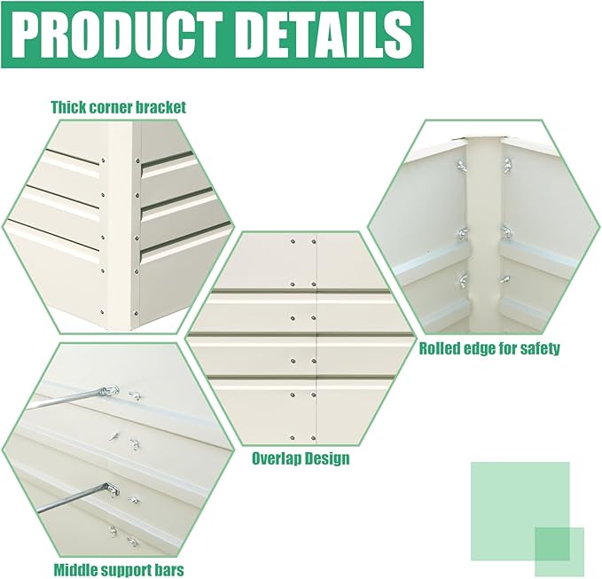 SnugNiture Galvanized Raised Garden Bed 8x4x2FT Outdoor Large Metal Planter Box Steel Kit for Planting Vegetables, Flowers, Beige White