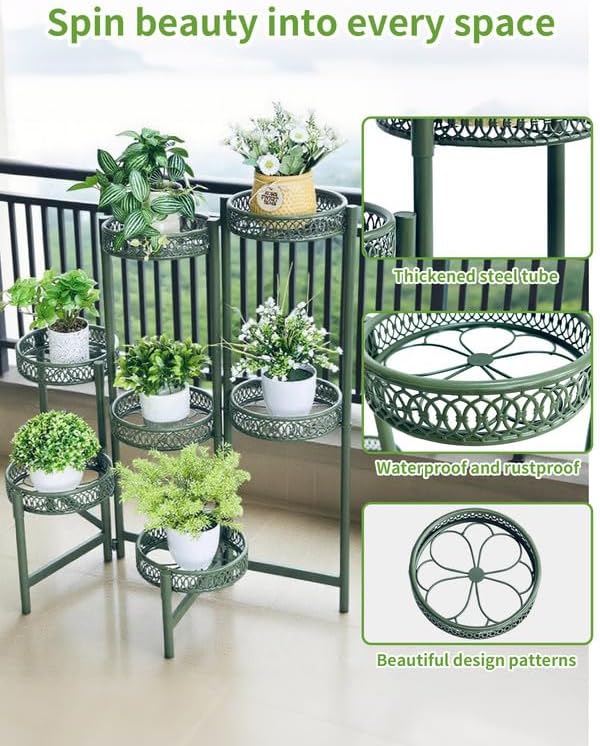 7 Tier Metal Corner Plant Stand Indoor Outdoor, Folding Tall Plant Rack, Heavy Duty Wrought Iron Flower Pot Stand, Planter Display Rack for Living Room Balcony Garden Patio - GreenFlower