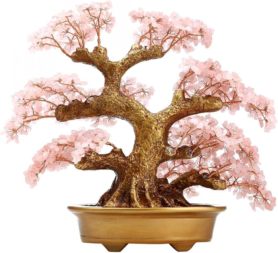 Feng Shui Money Tree Large Pine Tree Style Crystal Quartz Lucky Tree Gem Tree for Office Home Feng Shui Decoration for Wealth/Fortune and Luck (Pink)