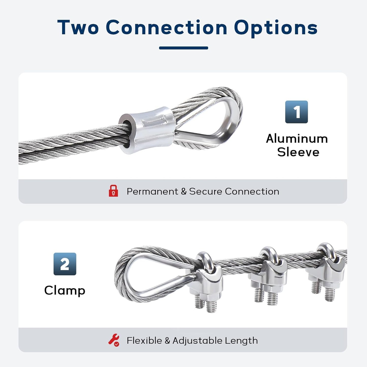 1/8 Inch Stainless Steel Cable 200FT, 7x19 Strand Wire Rope Kit with Thimbles, Clips & Aluminium Sleeves for Plants Climbing, Deck Fence Railing, String Light Haning and DIY Projects