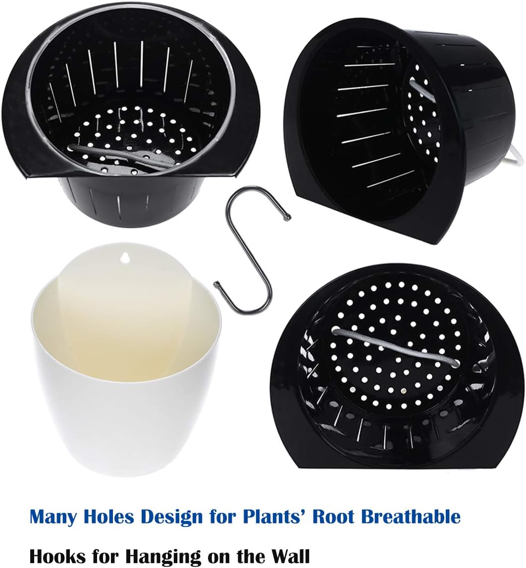 3 Packs 7.3" Plastic Self Watering Pots Wall Hanging Planters Wall Mounted Wicking Flower Pots for Indoor and Outdoor African Violet, Ocean Spider Plant, Orchid, White