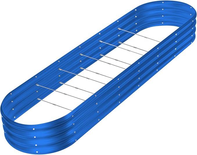 Land Guard 8×2×1ft Galvanized Raised Garden Bed Kit, 108 Gallon Capacity Raised Garden Boxes Outdoor, Oval Metal Raised Garden Beds for Vegetables, Blue(with 10 Connecting rods)