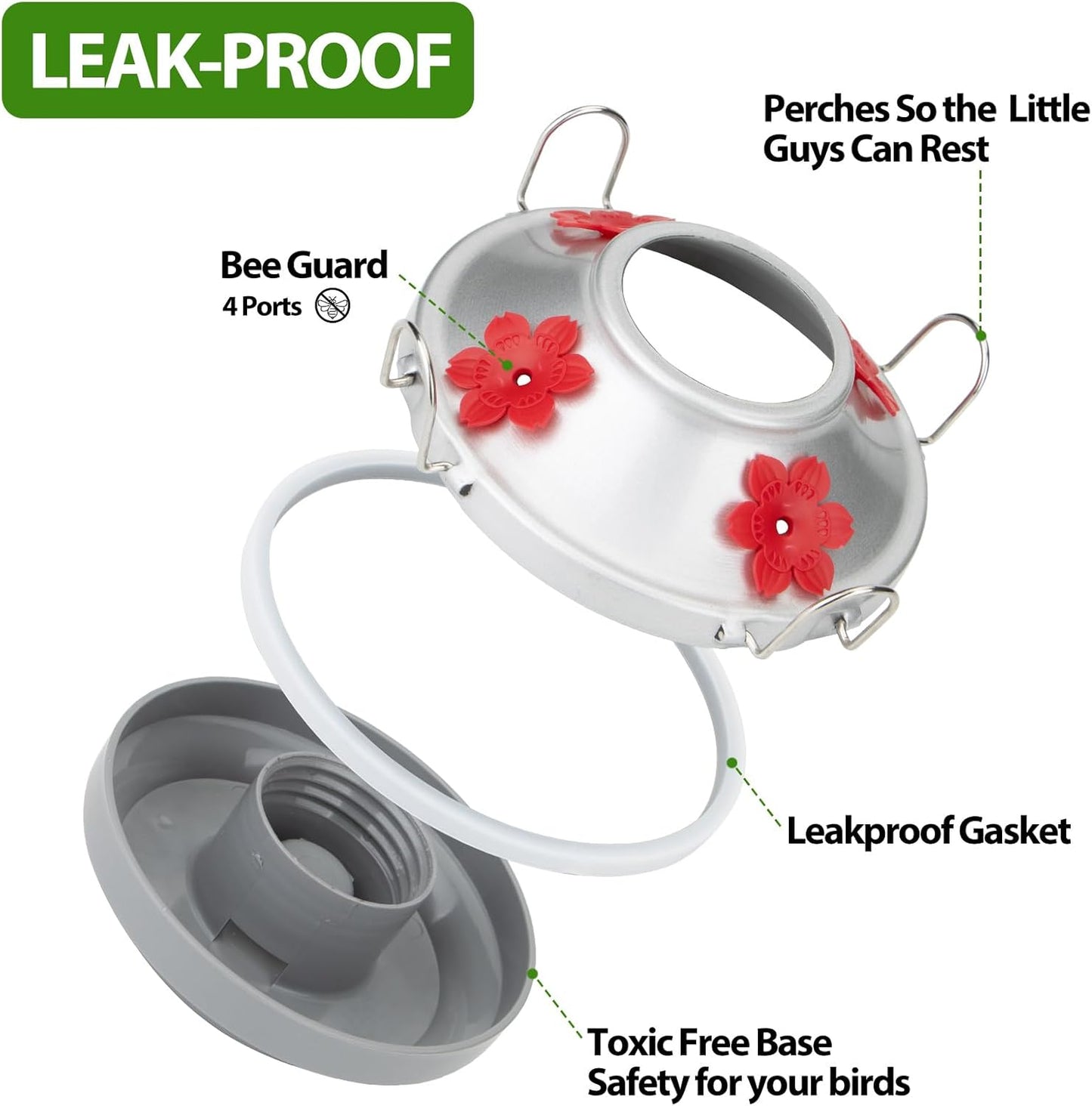 Hummingbird Feeders for Outdoors with Ant Moat, Hand Blown Glass Hummingbird Feeder, 4 Feeding Ports with Perch, Outdoor Garden Décor, 15 OZ, Blue, Gifts for Mom Wife Dad Men Women