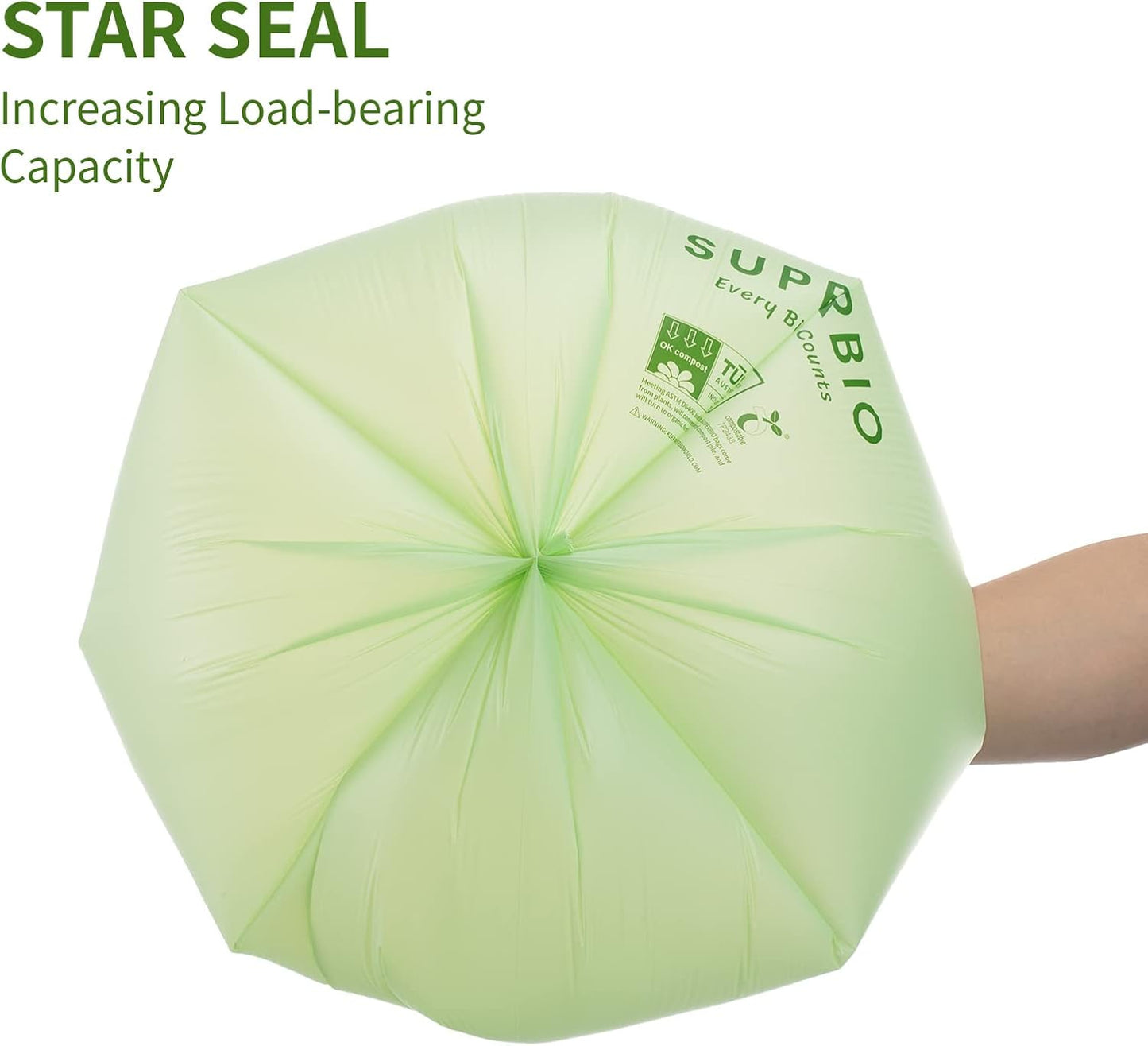 SUPERBIO 3 Gallon Compostable Food Waste Bags, 80 Count, Food Scrap Bags with Handles, ASTM D6400, BPI and OK compost INDUSTRIAL