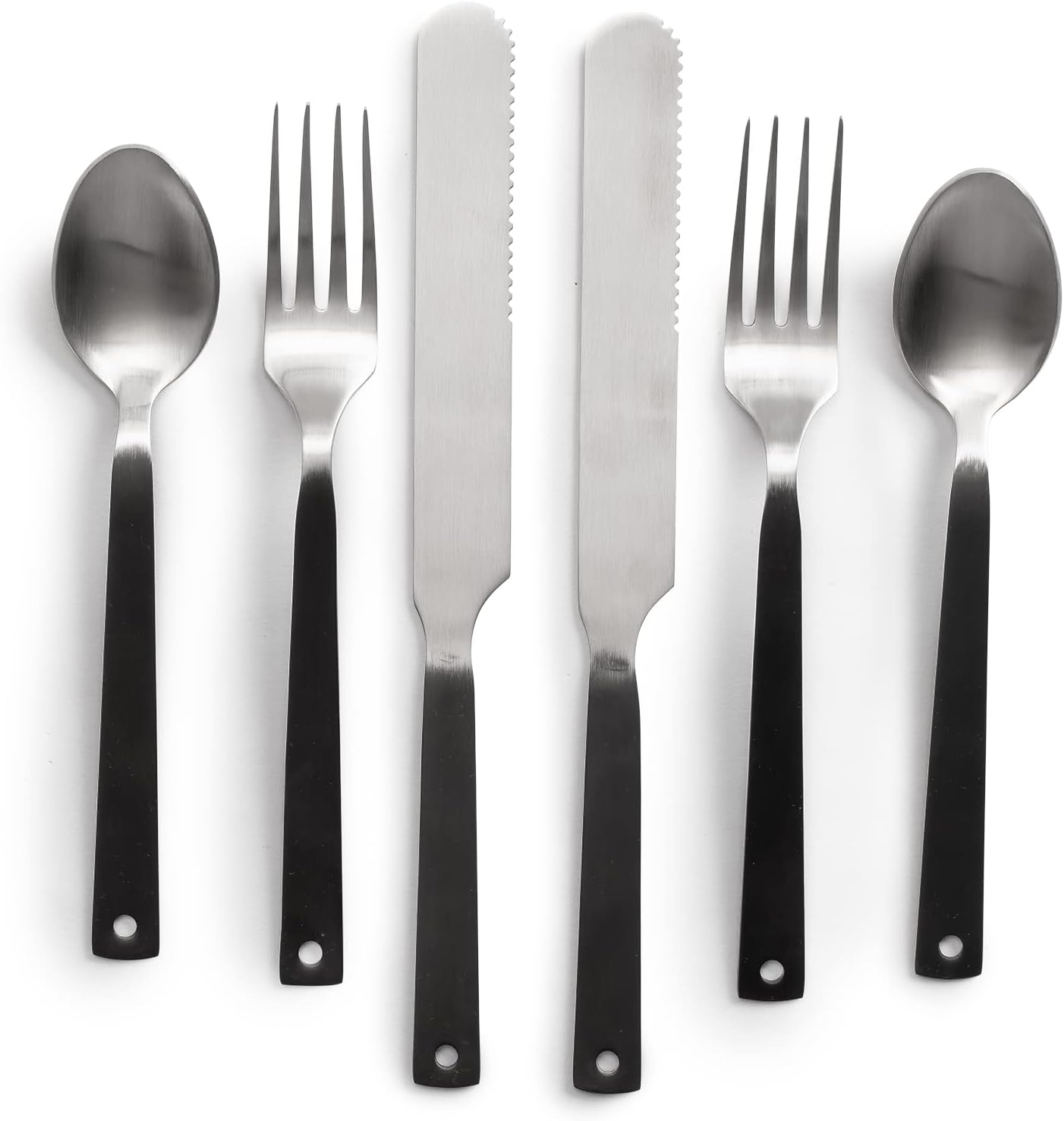 Barebones Flatware Silverware Set - Formal Polished Camping Utensils - Stainless Steel Cutlery Set of 6 - Camping Utensil Set with Forks, Knives, and Spoons (Silver)