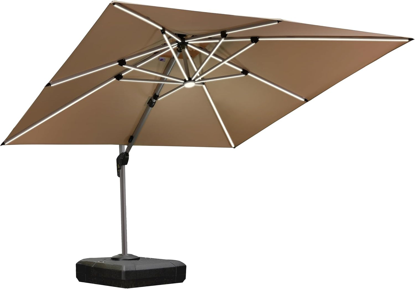 PURPLE LEAF 10 Feet Double Top Deluxe Solar Powered LED Square Patio Umbrella Offset Hanging Umbrella Outdoor Market Umbrella Garden Umbrella, Beige