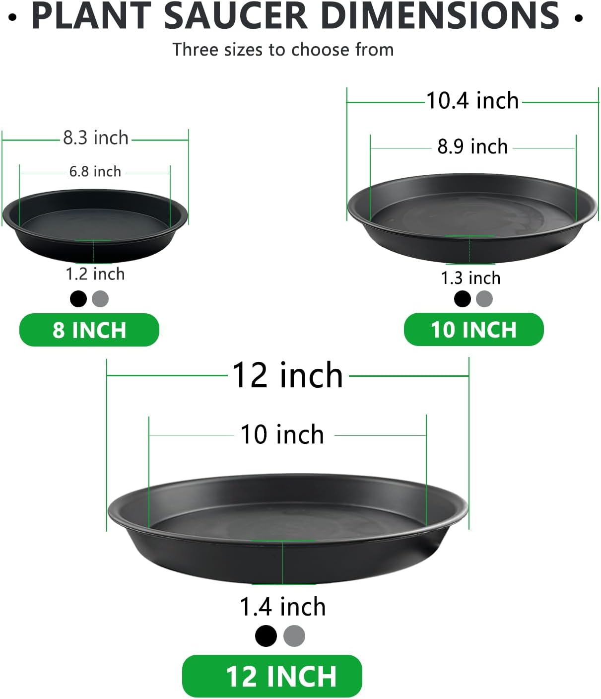 9 Pack Plant Saucer Set, 3pcs 8 inch 3pcs 10 inch 3pcs 12 inch Heavy Duty PP Plastic Pot Trays, Durable Water Catcher Plates & Drip Trays for Indoor Outdoor Gardening