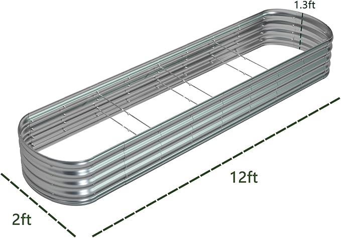 zizin Galvanized Raised Garden Bed Metal Oval Raised Garden Beds Outdoor Planter Box for Vegetables (12x2x1.3FT, Silver)