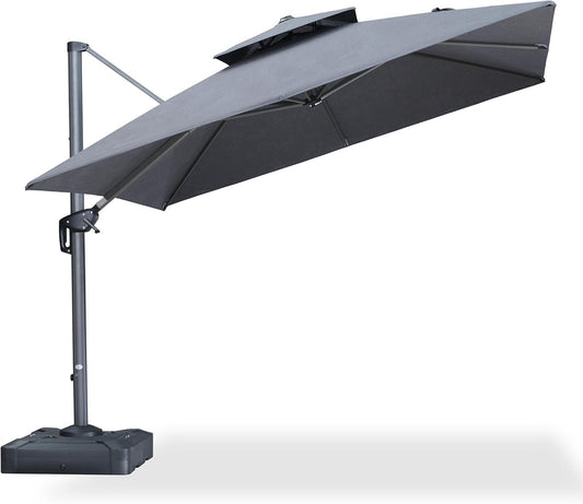 PURPLE LEAF 10 Feet Cantilever Umbrella Outdoor Double Top Large Hanging 360-degree Rotation Square Offset Umbrella for Patio Deck Pool Garden Backyard Cast Slate