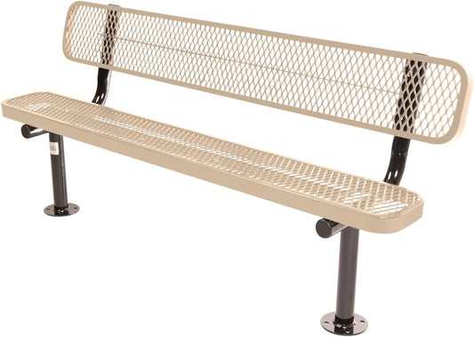 Coated Outdoor Furniture Heavy-Duty Outdoor Bench Thermoplastic Coated, Expanded Metal, Commercial-Grade Seating, Made in America (Surface with Back, 6 Ft, Tan)