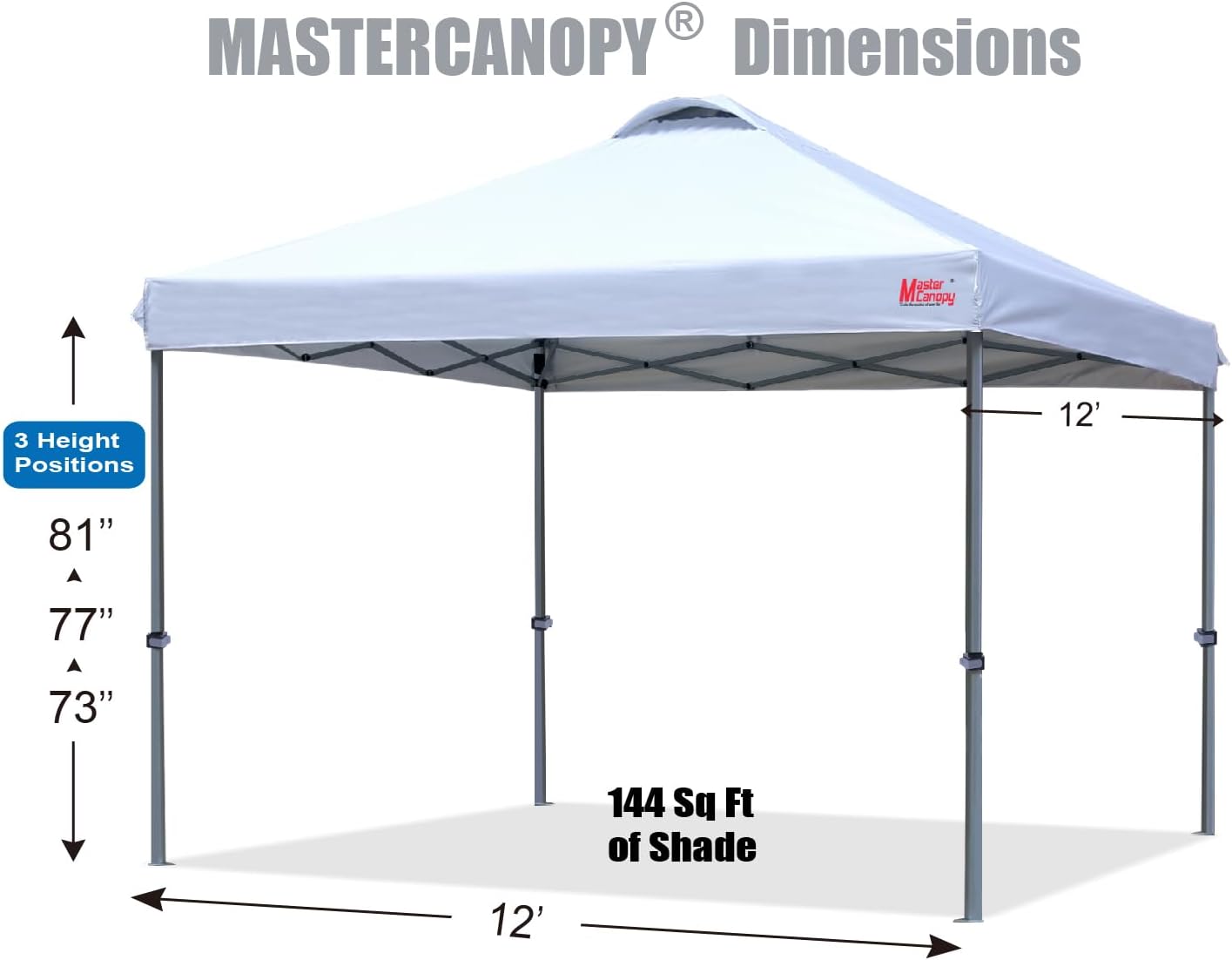 MASTERCANOPY Durable Pop-up Canopy Tent with Roller Bag (12x12, White)