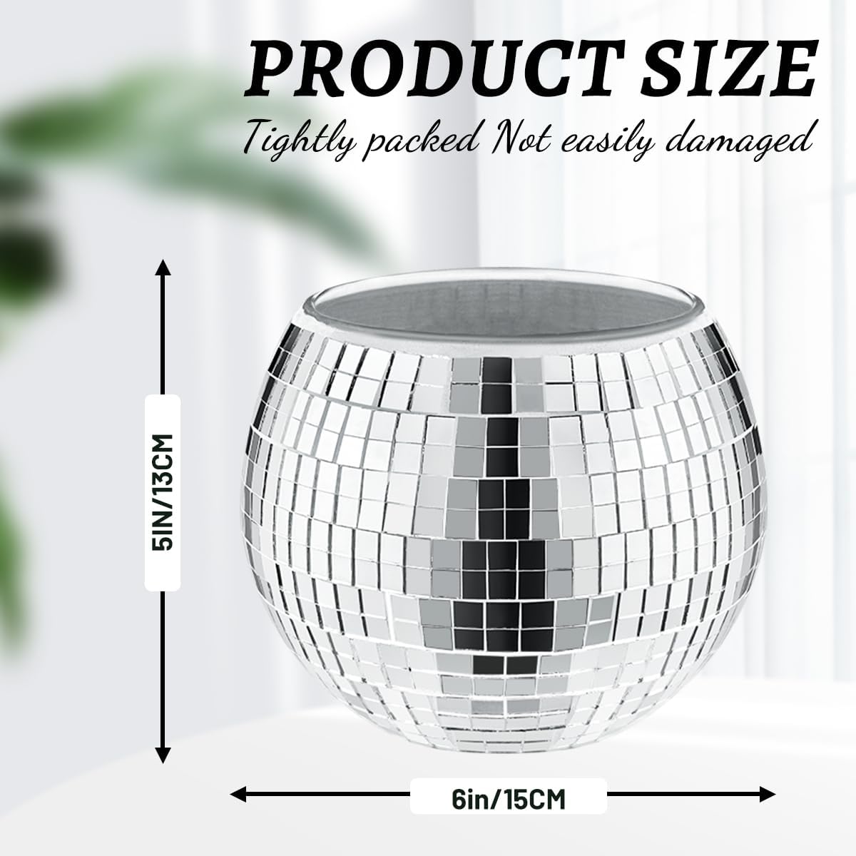 2 Pcs Disco Ball Vase, 5 x 6 Inch Mirrored Disco Ball Planters Perfect for Decorative Living Room, Bedroom, Dining Table, Wedding, Party, Birthday