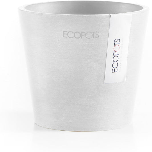 Ecopots Amsterdam Mini Durable Modern Round Recycled-Based Composite Flower Pot Planter, Pure White, 4"