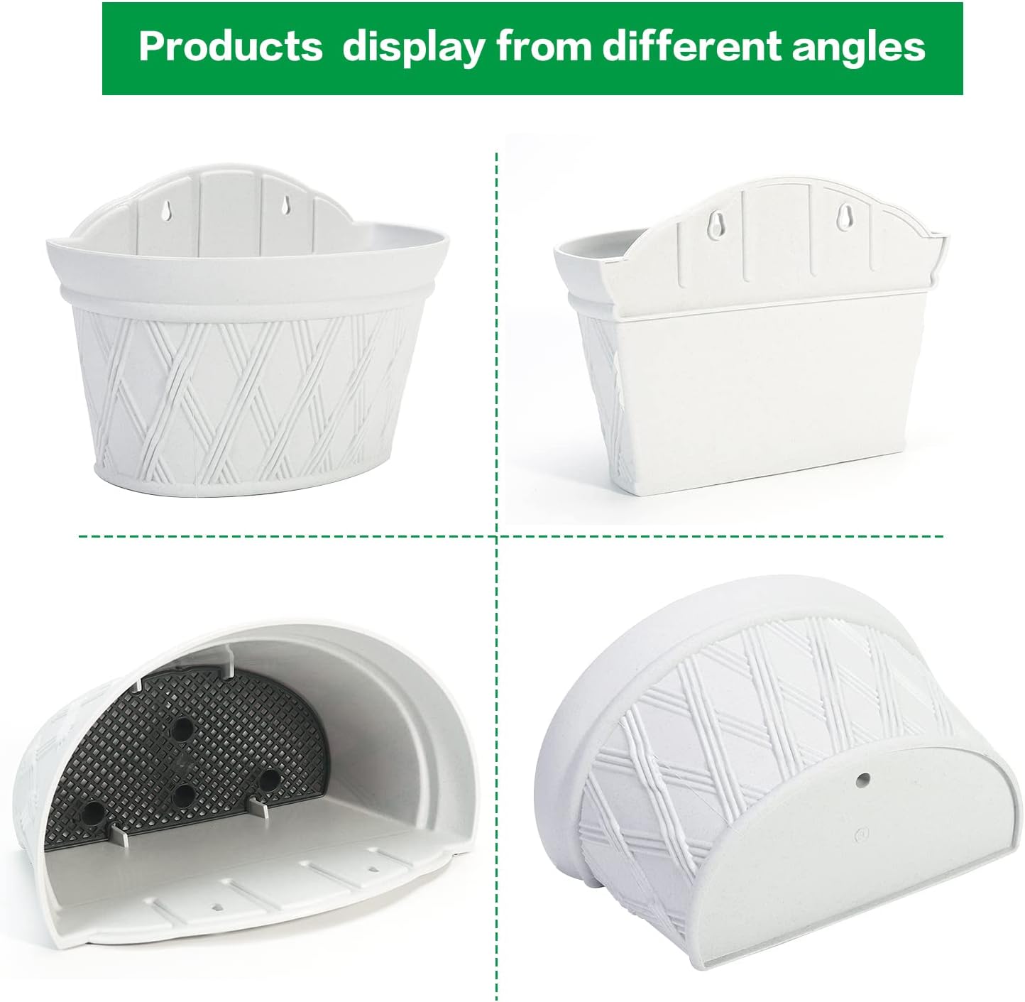 Sungmor Wall Hanging Planters,11.5 Inch Hanging Flower Pots for Railing Fence - Indoor Outdoor Balcony Wall Hanging Basket, Plastic Plant Pot Container - Half Round & 3PC Pack & Grey White