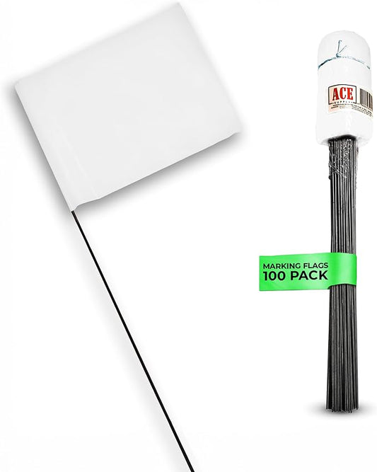 White Flags for Marking Yard - 4x5x15 Inch Invisible Fence Flags for Dogs - 100 Pack - Dog Invisible Fence Training Marker & Boundary Training